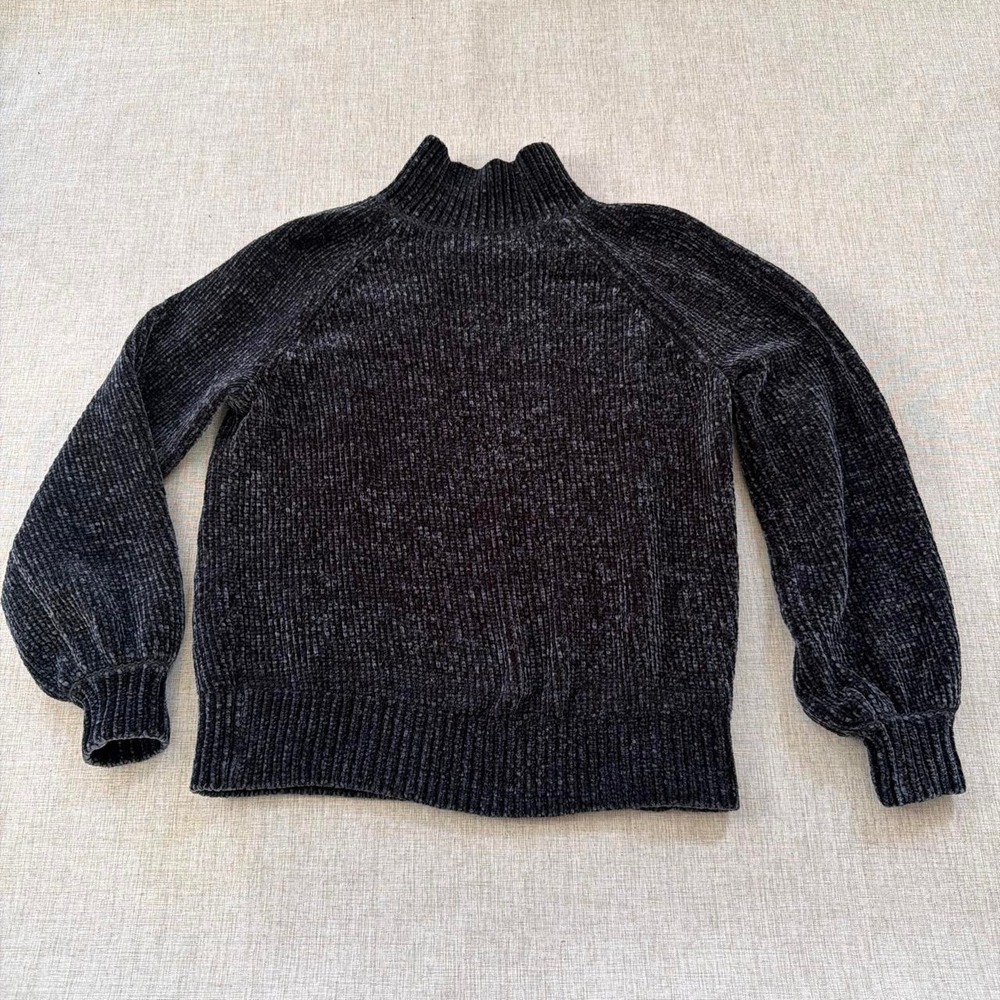Loft Chenille cozy knit mock neck sweater with balloon sleeves size Small